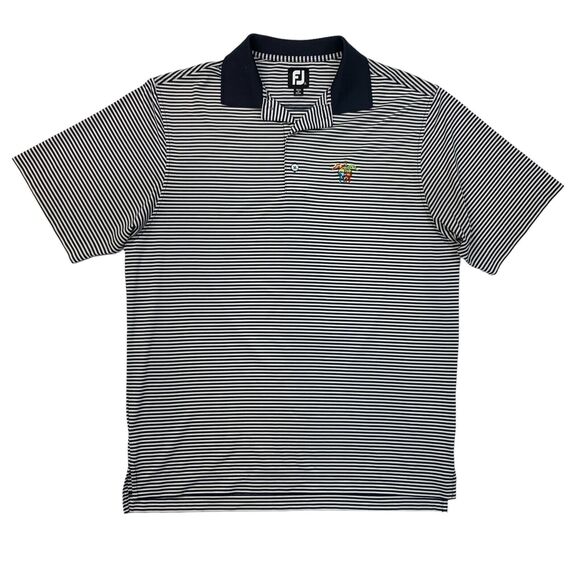 FootJoy FJ Polo Shirt Mens Medium Navy White Striped Short Sleeve Stretch Golf - Picture 1 of 11